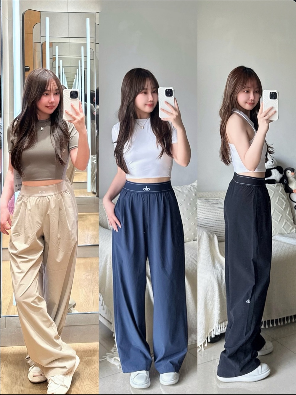 ALO Yoga Wide-Leg High-Rise Lounge Pants — Beige, Navy, Black